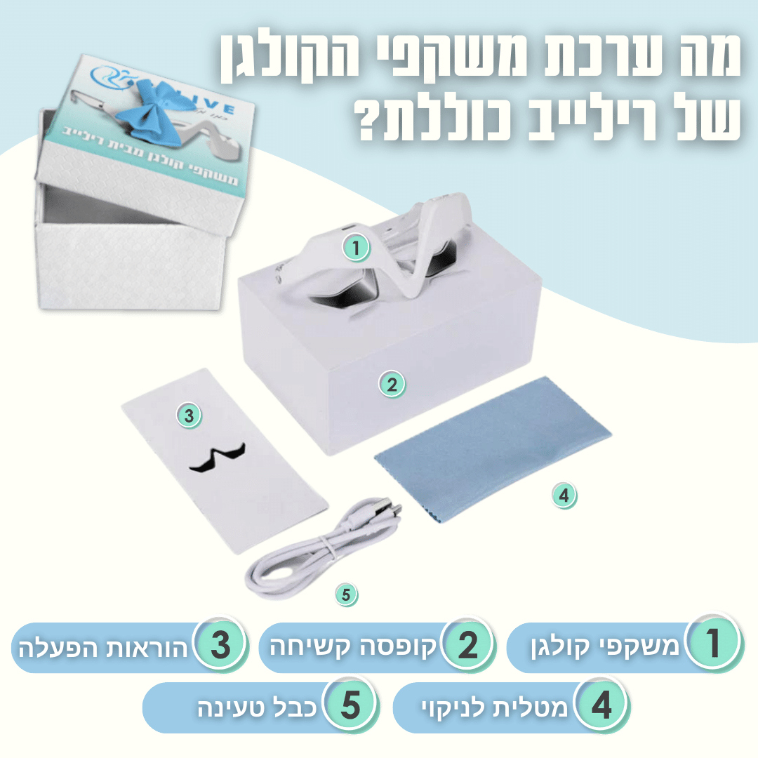 משקפי קולגן לעיניים מתוחות מבית רילייב Collagen Glasses